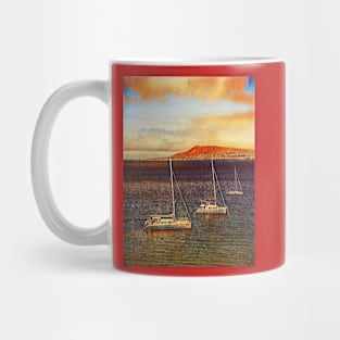 Boats on the ocean - orange tone Mug